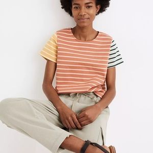 Madewell Luxe Boxy-Crop Tee in Colorblock Stripe